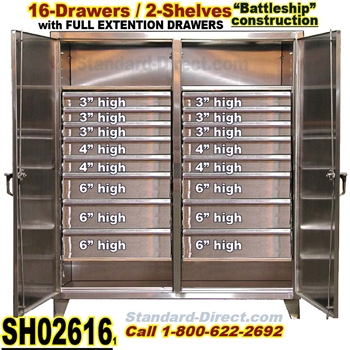 16 Drawer Stainless Steel Double-Shift Cabinet-SH02616