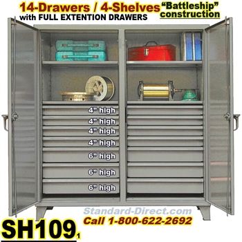 Extreme Duty 14-Drawer Steel Storage Cabinet / SH109