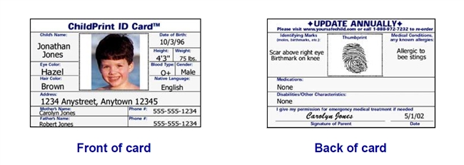 65 ChildPrint ID Cards