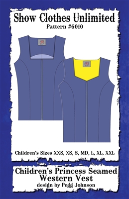 Western show vest, princess seamed vest, vest pattern, sewing pattern, sew your own show clothes, Show Clothes Unlimited, Pegg Johnson, Show Clothes Unlimited patterns, Show Clothes Unlimited Equestrian Wear pattern