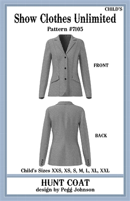 Hunt Seat Jacket pattern, Hunt Seat Coat pattern, English show coat, English jacket, child jacket, child's show coat, child's hunt coat, Show Clothes Unlimited, Show Clothes Unlimited patterns, Show Clothes Unlimited Equestrian Wear patterns