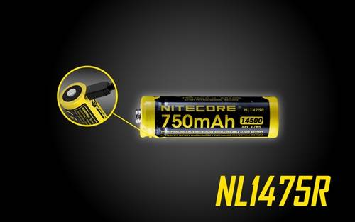 NITECORE NL1475R 750mAh 14500 Built-in Micro-USB Rechargeable Li-ion Battery