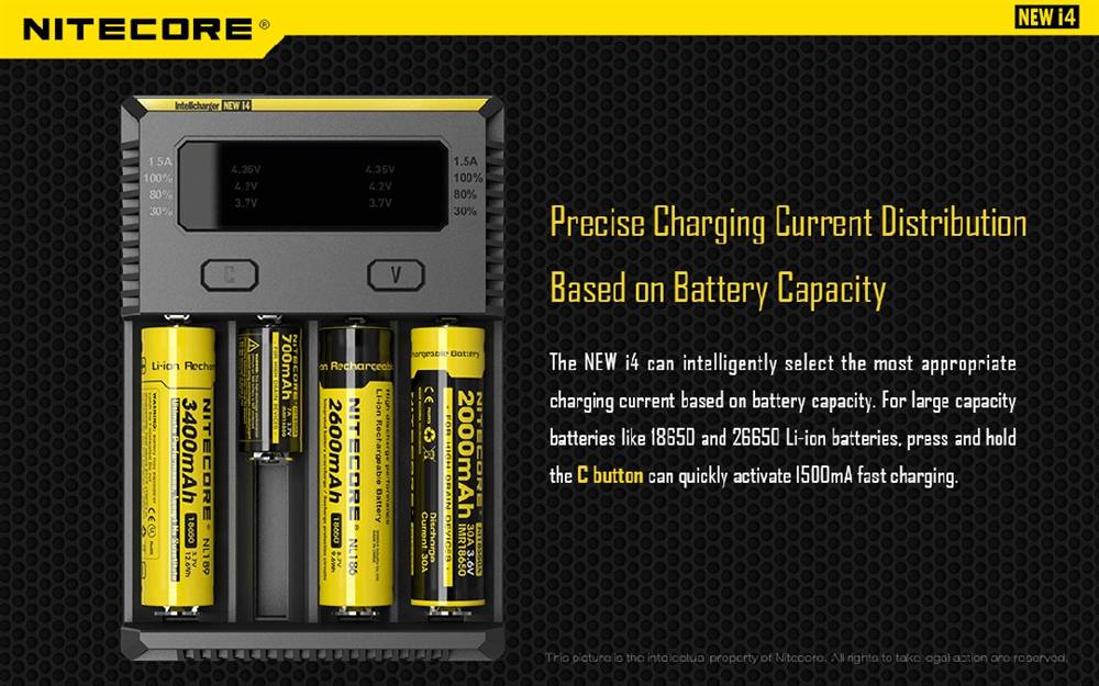 Chargeur Nitecore NEW i4 + 4 batteries 18650 3400mAh NL1834 +