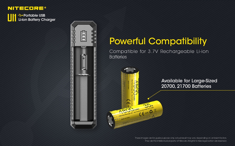 NITECORE UI1 USB Charger, for 18650, 21700 etc Batteries
