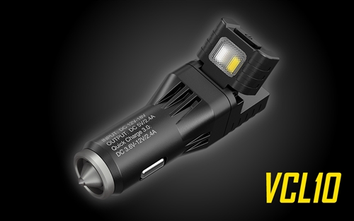 NITECORE VCL10 QuickCharge 3.0 USB Car Charger with White & Red Flashlight