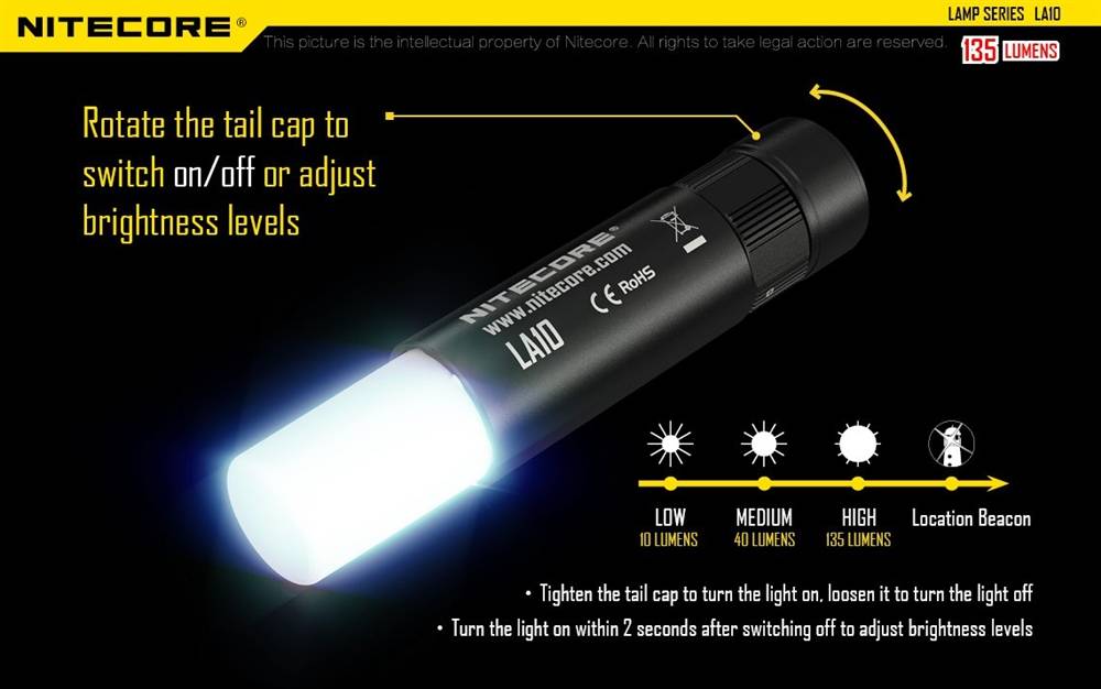 NiteCore LA10 135 Lumen Ultralight Camping Lantern Flashlight