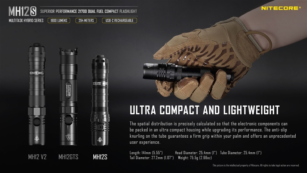 Lampe Torche Tactique Nitecore MH12S 1800 Lumens rechargeable USB