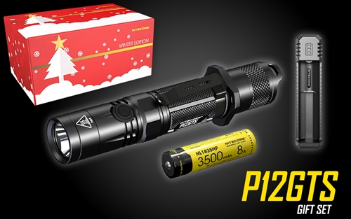 NITECORE P12GTS 1800 Lumen LED Tactical Flashlight Holiday Gift Set with NL1835HP Rechargeable Battery & UI1 Charger