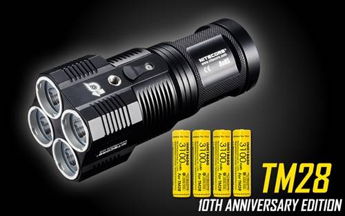 NITECORE TM28 10th Anniversary Edition 6000 Lumen Rechargeable LED Flashlight with 4x 3100mAh IMR18650 Batteries