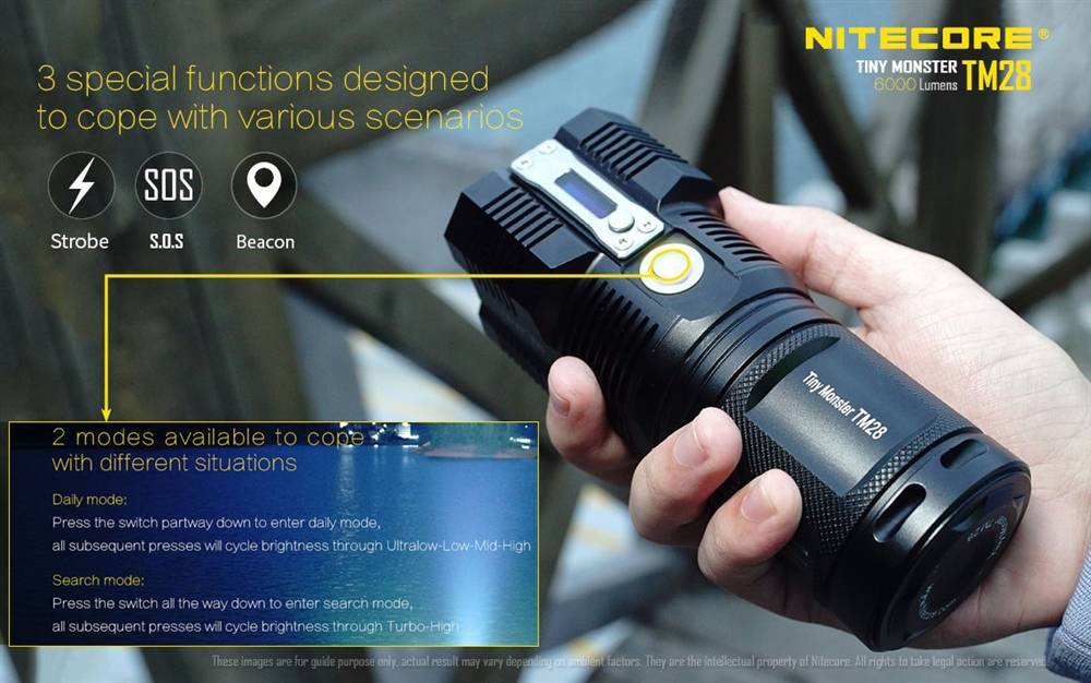 Nitecore TM28 6000 Lumen Rechargeable Flashlight, with NBP68HD Battery Pack