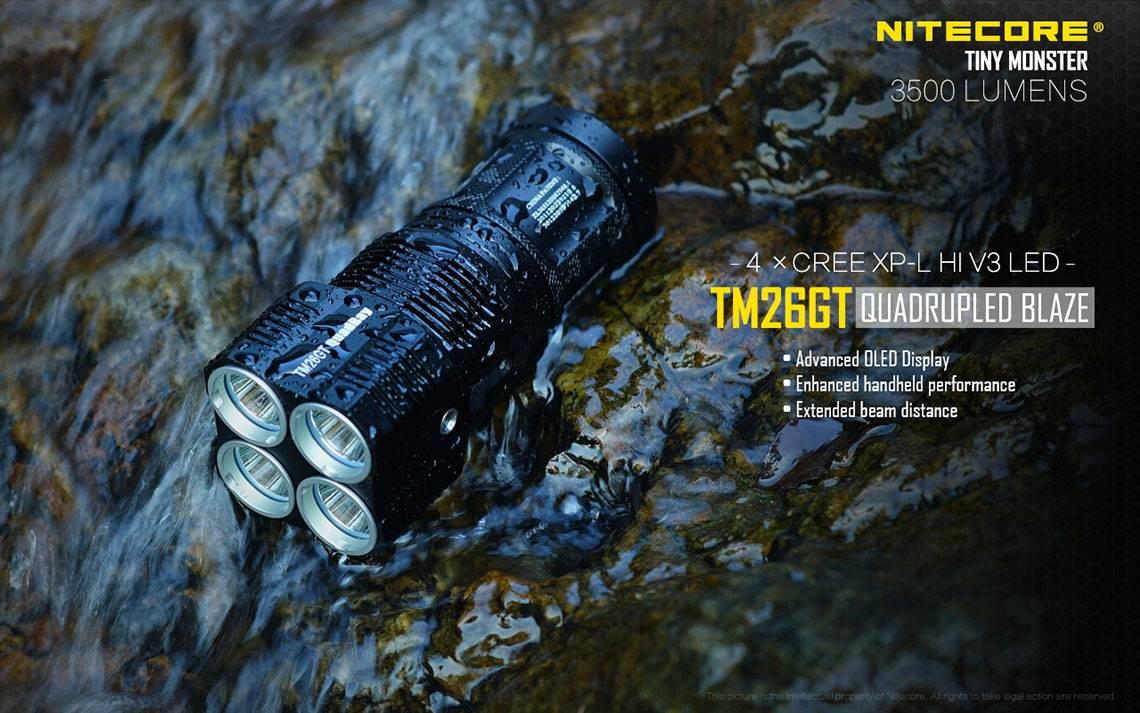 NiteCore TM26GT 3500 Lumen Tiny Monster QuadRay Rechargable LED Flashlight