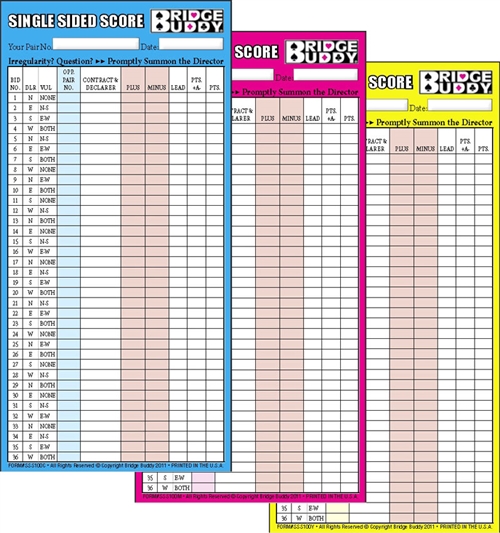 Single Sided Score Sheet - 10 Pads