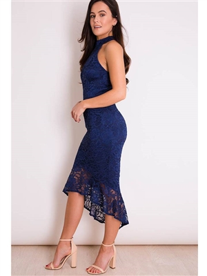 Navy Lace Dip Hem Dress