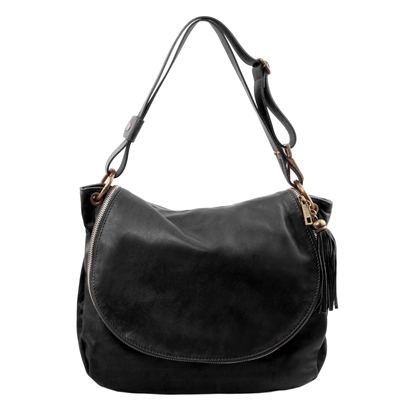 TL141110 Soft Leather Shoulder Bag for Women in Black by Tuscany Leather