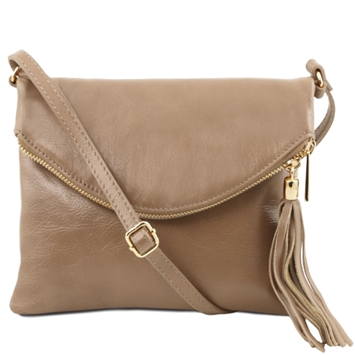 TL Young Soft Leather Shoulder Bag for Women in Light Taupe by Tuscany Leather