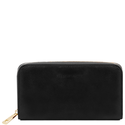 TL141206 Accordion Leather Wallet for Women - Black by Tuscany Leather