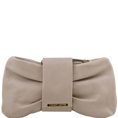 TL141358 Priscilla Leather Clutch - Light Grey  by Tuscany Leather
