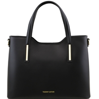 Olimpia Black Leather Tote Bag by Tuscany Leather