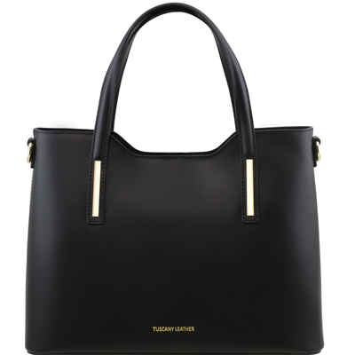Olimpia Black Leather Tote Bag by Tuscany Leather