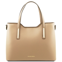 Olimpia Leather Tote Bag - Champagne by Tuscany Leather