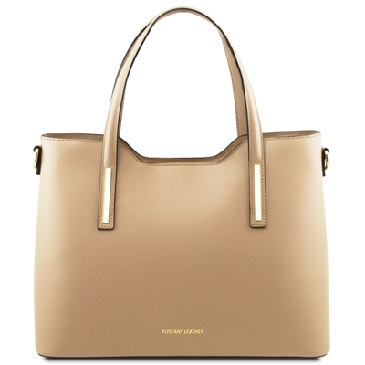 Olimpia Leather Tote Bag - Champagne by Tuscany Leather