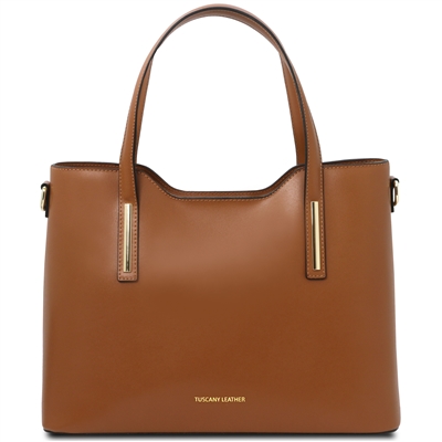 Olimpia Leather Tote Bag - Cognac by Tuscany Leather