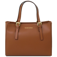Aura Leather Handbag - Cognac by Tuscany Leather