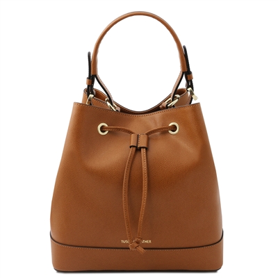 Minerva Leather Bucket Bag - Cognac by Tuscany Leather