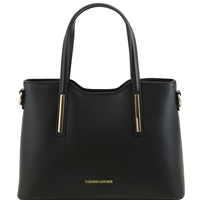 Olimpia Small Black Leather Tote Bag by Tuscany Leather