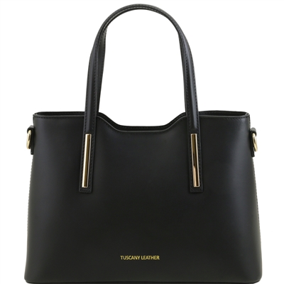 Olimpia Small Black Leather Tote Bag by Tuscany Leather