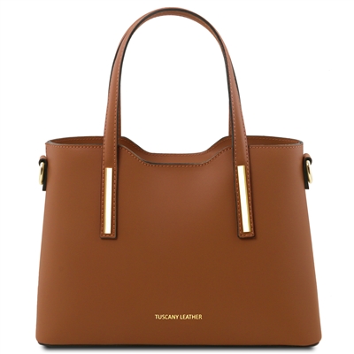 Olimpia Small Leather Tote Bag - Cognac by Tuscany Leather