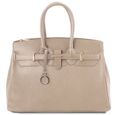 TL141529 Leather Handbag in Taupe by Tuscany Leather