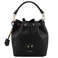 Vittoria Black Leather Bucket Bag by Tuscany Leather