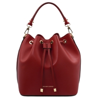 Vittoria Leather Bucket Bag - Red by Tuscany Leather