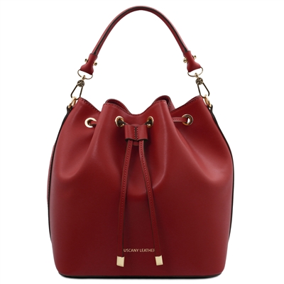 Vittoria Leather Bucket Bag - Red by Tuscany Leather