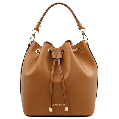 Vittoria Leather Bucket Bag - Cognac by Tuscany Leather