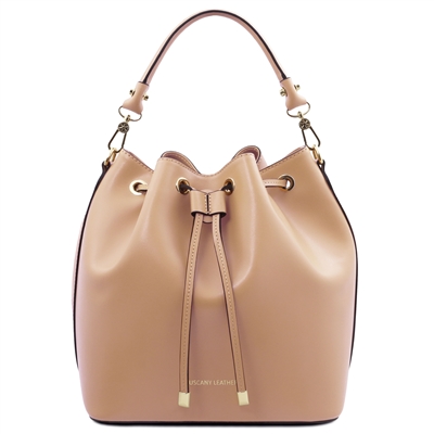 Vittoria Leather Bucket Bag - Champagne by Tuscany Leather