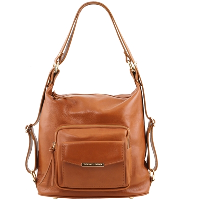 TL141535 Leather Backpack for Women Cognac by Tuscany Leather