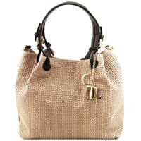 Suede Leather Shopper Bag - Beige by Tuscany Leather