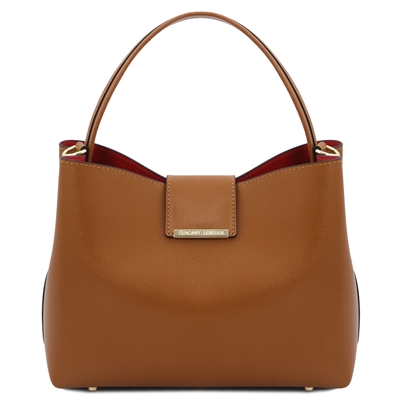 Clio Leather Bucket Bag in Cognac by Tuscany Leather