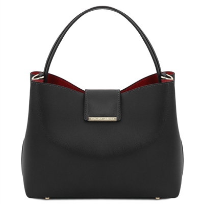 Clio Leather Bucket Bag in Black by Tuscany Leather