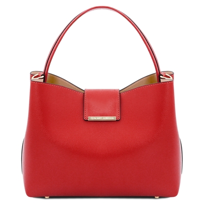 Clio Leather Bucket Bag in Lipstick Red by Tuscany Leather