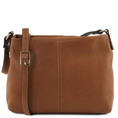 TL141720 Small Leather Shoulder Bag for Women - Cognac by Tuscany Leather