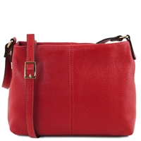 TL141720 Small Red Leather Shoulder Bag for Women - by Tuscany Leather