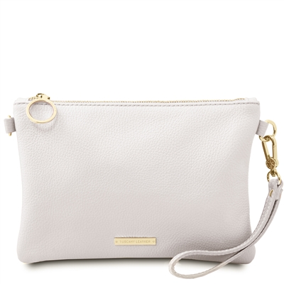 TL142029 Leather Clutch Bag - White by Tuscany Leather