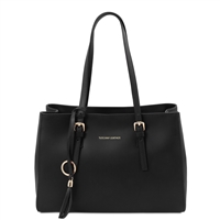 TL142037 Smooth Black Leather Shoulder Bag by Tuscany Leather