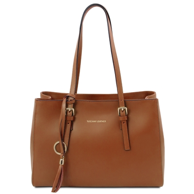 TL142037 Smooth Leather Shoulder Bag - Cognac by Tuscany Leather