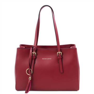 TL142037 Smooth Leather Shoulder Bag - Red by Tuscany Leather