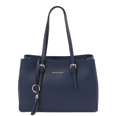 TL142037 Smooth Leather Shoulder Bag - Dark Blue by Tuscany Leather