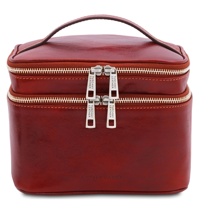 TL142045 Eliot Leather Toiletry Bag - Red by Tuscany Leather